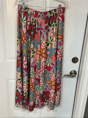 Floral Multi-Color Maxi Skirt with Elastic Waist